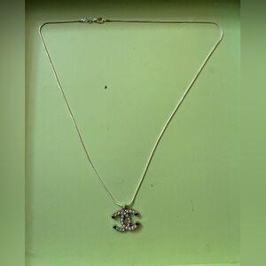 New upcycled CHANEL Silver Necklace with Crystal Logo